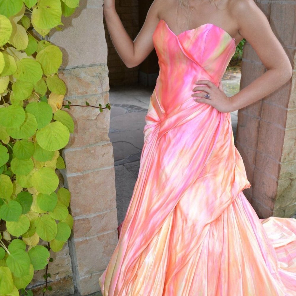 Silk Anna Maier Bohemian Wedding Dress blush Peach pink white ivory 4 6 petite - Picture 4 of 11